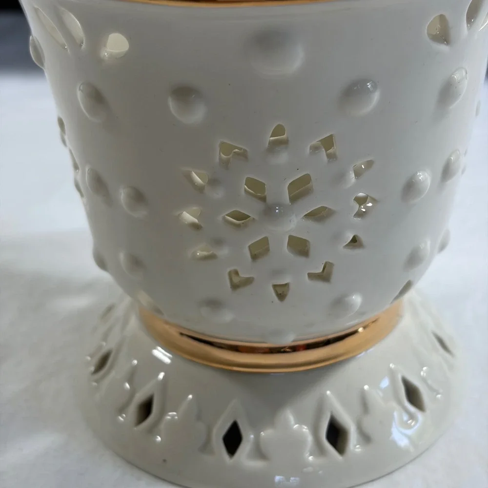 Lenox Ivory China Pierced Snowflake Votive Holder and Heart Picture Frame Set